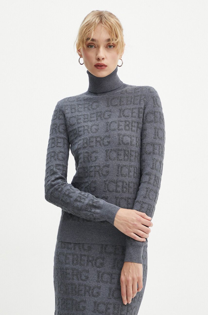 AW24-SWD01T-90X_F1 Iceberg pulover de lana femei, culoarea gri, cu guler, A003 9030 - imagine 1
