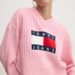 Tommy Jeans pulover femei, culoarea roz, light, DW0DW18528