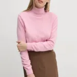 United Colors of Benetton pulover de lana femei, culoarea roz, light, cu guler, 1002D2348