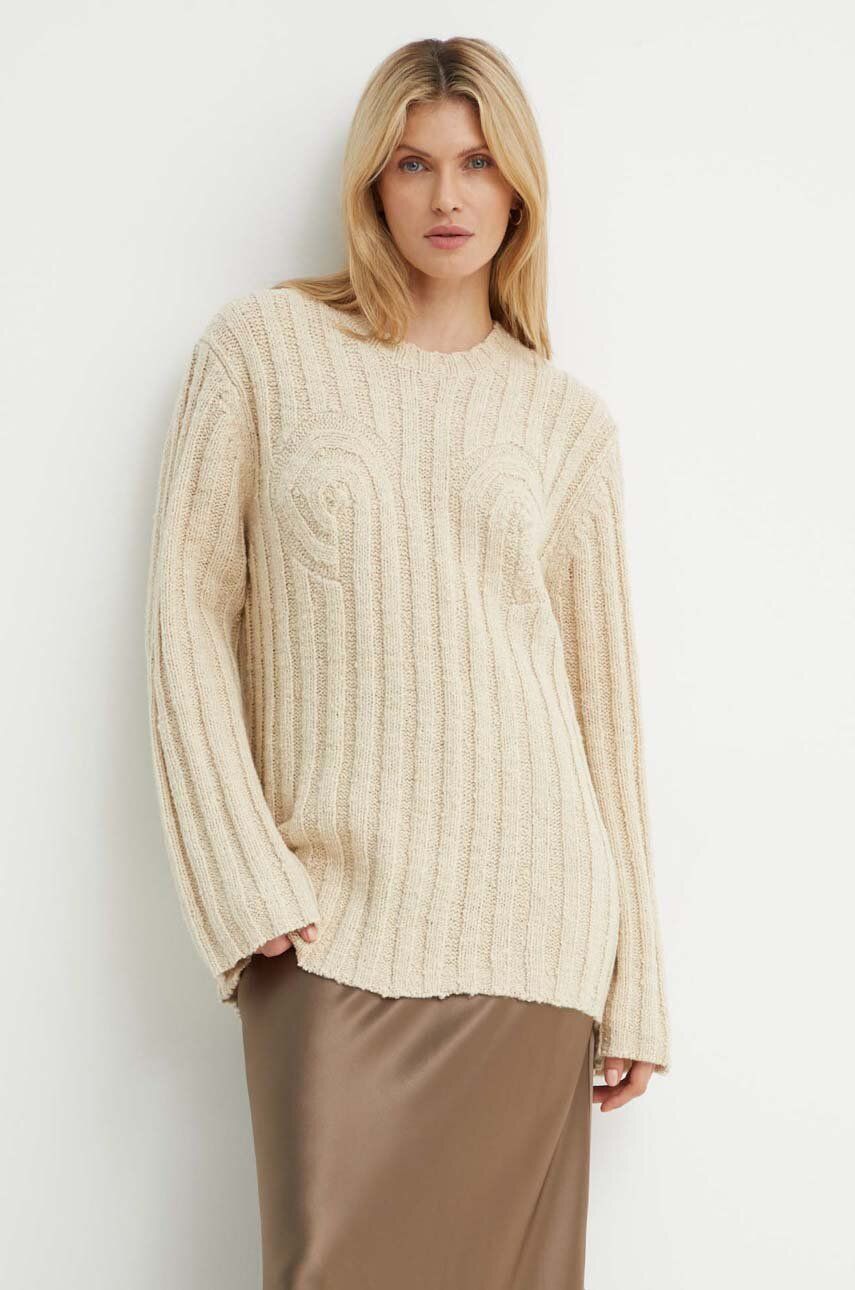 AW24-SWD0DR-01X_F1 By Malene Birger pulover de lana CIRRA femei, culoarea bej, calduros, Q72457001 - imagine 1