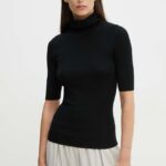 Theory pulover de lana femei, culoarea negru, light, cu turtleneck, J1111703