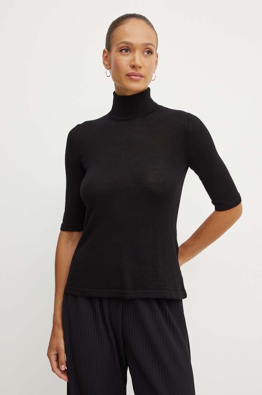 AW24-SWD0HC-99X_F1 Max Mara Leisure pulover de lana femei, culoarea negru, light, cu guler, 2426366098600 - imagine 1