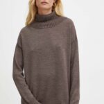 Max Mara Leisure pulover de lana femei, culoarea maro, light, cu guler, 2426366148600