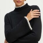Luisa Spagnoli pulover de lana MONET femei, culoarea negru, light, cu turtleneck, 58404
