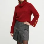 Luisa Spagnoli pulover de lana femei, culoarea bordo, cu guler, 58533