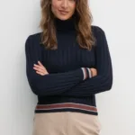 United Colors of Benetton pulover din amestec de lana femei, culoarea albastru marin, cu guler, 1281E203K