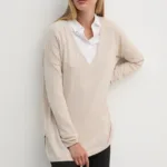 Pepe Jeans pulover din amestec de lana ISELA V-NECK femei, culoarea bej, light, PL702220