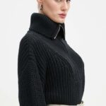 IRO pulover din amestec de lana femei, culoarea negru, calduros, cu guler, WP12ROMANE