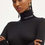 Elisabetta Franchi pulover de lana femei, culoarea negru, light, cu guler, MK25S47E2