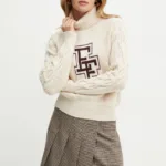 Elisabetta Franchi pulover de lana femei, culoarea bej, cu guler, MK92M47E2