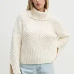 Barbour pulover femei, culoarea bej, calduros, cu turtleneck, LKN1589