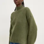 Abercrombie & Fitch pulover din amestec de lana femei, culoarea verde, calduros, cu turtleneck, KI150-4238