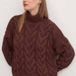 Superdry pulover din amestec de lana femei, culoarea maro, calduros, cu guler, W6110546A-2WD