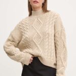 Superdry pulover din amestec de lana femei, culoarea bej, cu turtleneck, W6110547A-39E