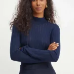 BOSS pulover de lana femei, culoarea albastru marin, light, cu turtleneck, 50523736