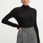 BOSS pulover de lana femei, culoarea negru, light, cu turtleneck, 50523736