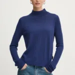 HUGO pulover de lana femei, culoarea albastru marin, light, cu turtleneck, 50500811