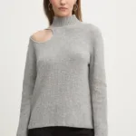 HUGO pulover din amestec de lana femei, culoarea gri, cu turtleneck, 50522546