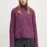 HUGO pulover din amestec de lana femei, culoarea violet, calduros, cu turtleneck, 50522552