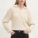 Tommy Jeans pulover de bumbac culoarea bej, DW0DW18680