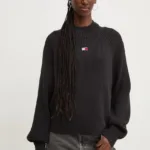 Tommy Jeans pulover de bumbac culoarea negru, cu turtleneck, DW0DW19912