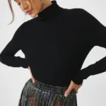 Medicine pulover de lana femei, culoarea negru, light, cu guler