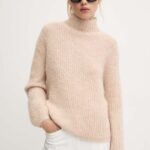 Bruuns Bazaar pulover de lana femei, culoarea bej, calduros, cu turtleneck