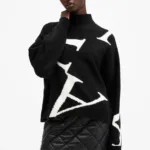 AllSaints pulover din amestec de lana A STAR femei, culoarea negru, cu guler, W149KB