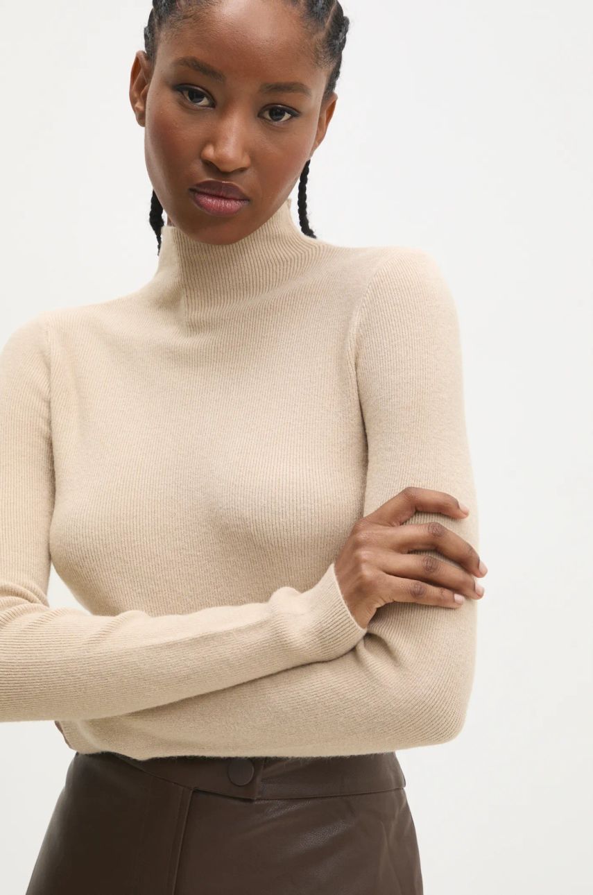 WW25-SWD01L-80X_F1 Answear Lab pulover femei, culoarea bej, light, cu turtleneck - imagine 1