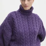 Answear Lab pulover femei, culoarea bordo, calduros, cu guler