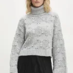 Answear Lab pulover femei, culoarea gri, calduros, cu guler
