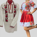 Set Cuplu 613 Camasa Traditionala si Rochie Stilizata cu motive traditionale