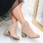 Botine dama Bej din Piele Ecologica Intoarsa Rajina - imagine 2