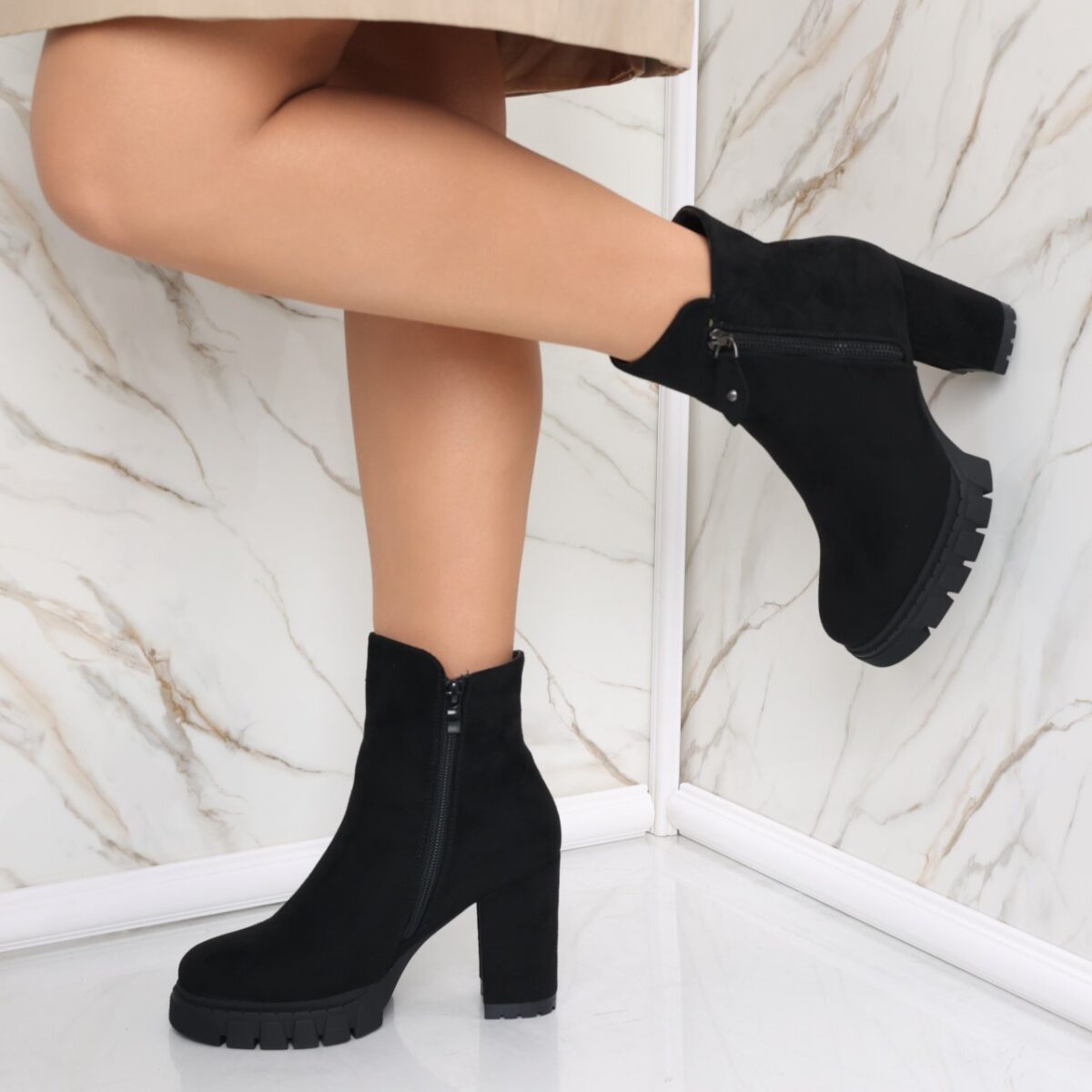 Botine Dama Imblanite Negre din Piele Ecologica Intoarsa Belinda - imagine 2