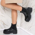Botine Dama Imblanite Negre din Piele Ecologica Lcuita Ivona - imagine 2