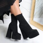 Botine Dama Negre din Piele Ecologica Intoarsa Bermica - imagine 2