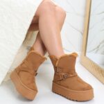 Cizme Dama Imblanite Camel din Piele Ecologica Intoarsa Almina - imagine 2