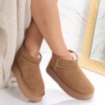 Cizme Dama Imblanite Camel din Piele Naturala Intoarsa Zirana - imagine 2