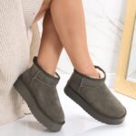 Cizme Dama Imblanite Kaki din Piele Naturala Intoarsa Zirana - imagine 2