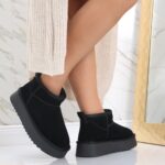 Cizme Dama Imblanite Negre din Piele Naturala Intoarsa Zirana - imagine 2