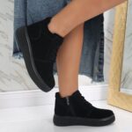 Ghete Dama Imblanita Negre Din Piele Naturala Intoarsa Navara - imagine 2