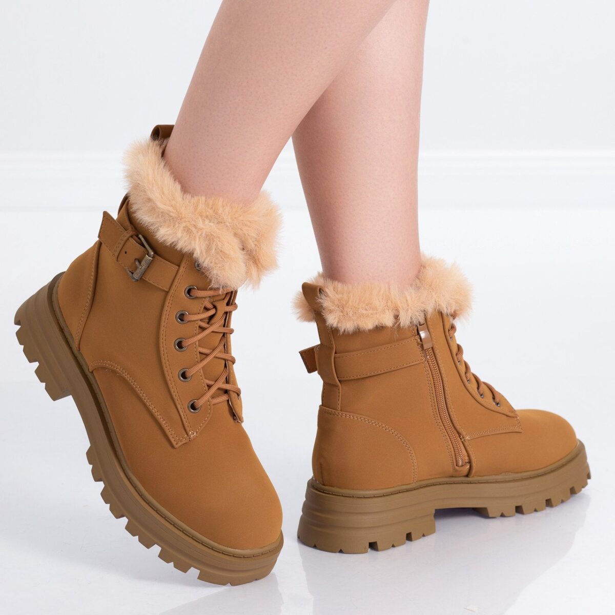 Ghete Dama Imblanite Camel din Piele Ecologica Rafif - imagine 2