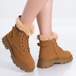 Ghete Dama Imblanite Camel din Piele Ecologica Rafif - imagine 2