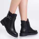 Ghete Dama Imblanite Negre din Piele Ecologica Ghadir - imagine 2