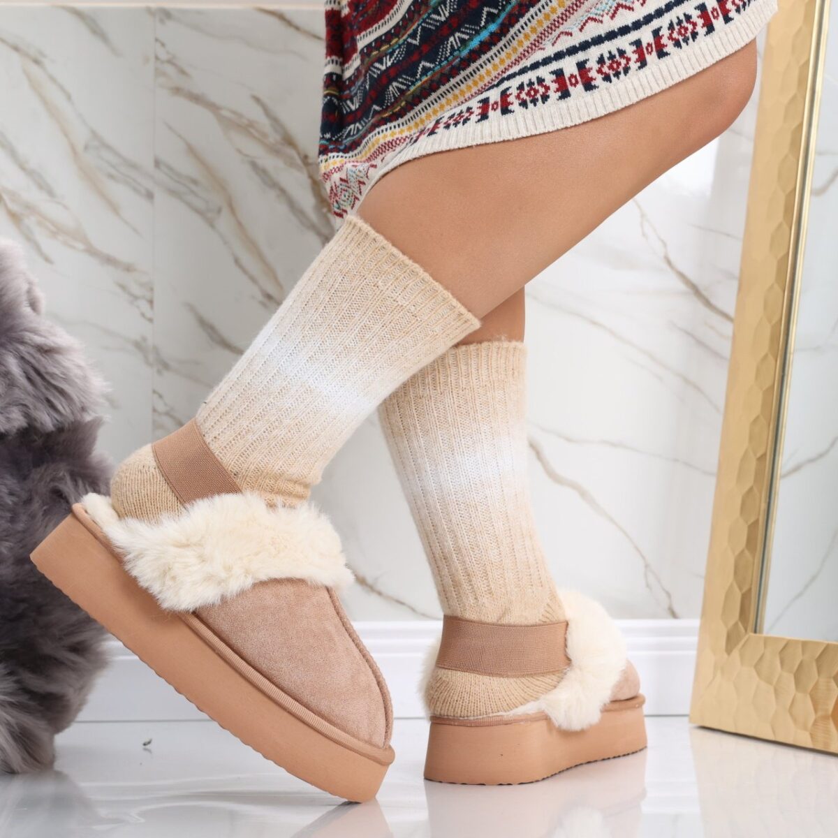 Mocasini Dama Imblaniti Kaki din Piele Ecologica Intoarsa Arven - imagine 2
