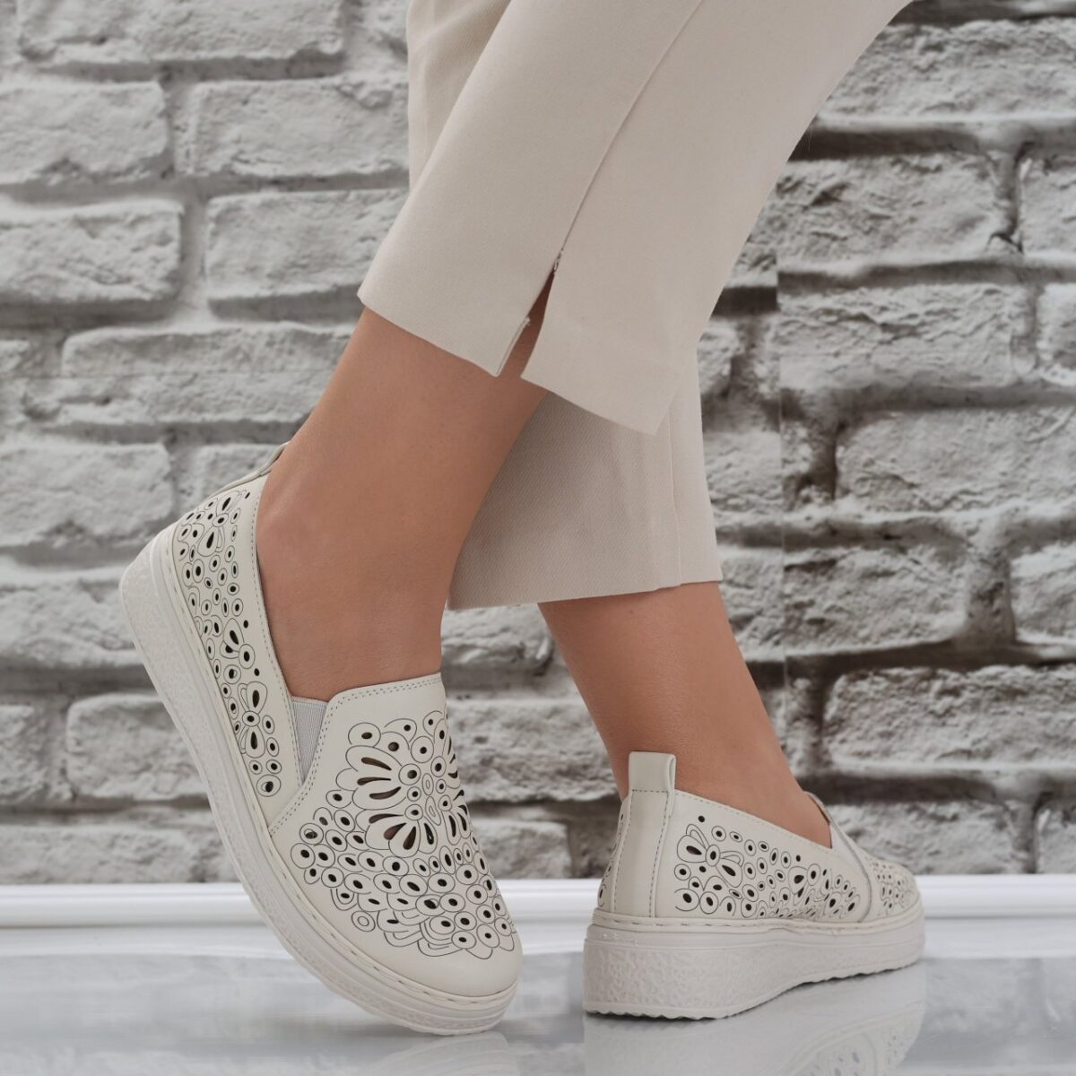 Pantofi dama casual Bej din Piele Ecologica Acona - imagine 2