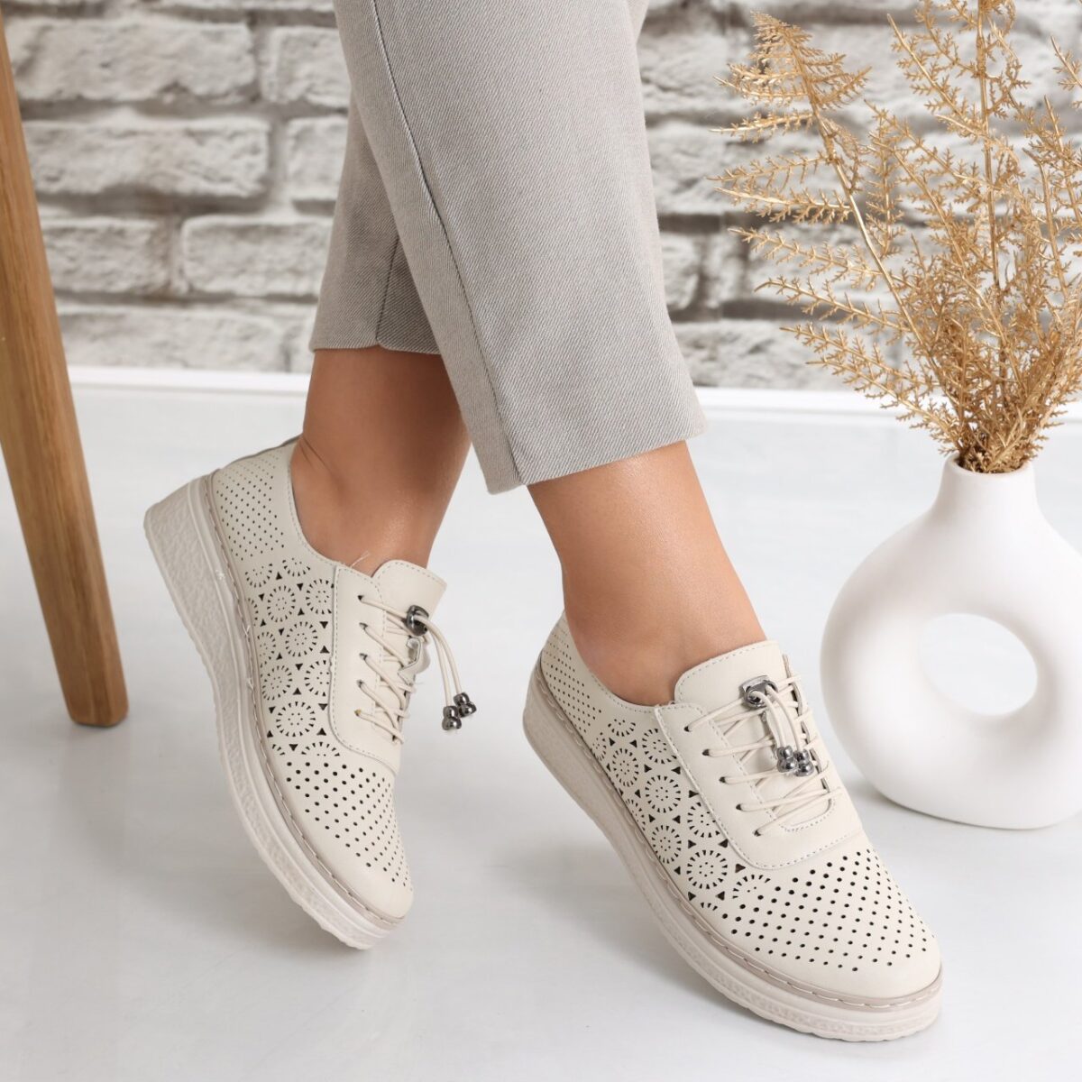 Pantofi dama casual Bej din Piele Ecologica Laroya - imagine 2