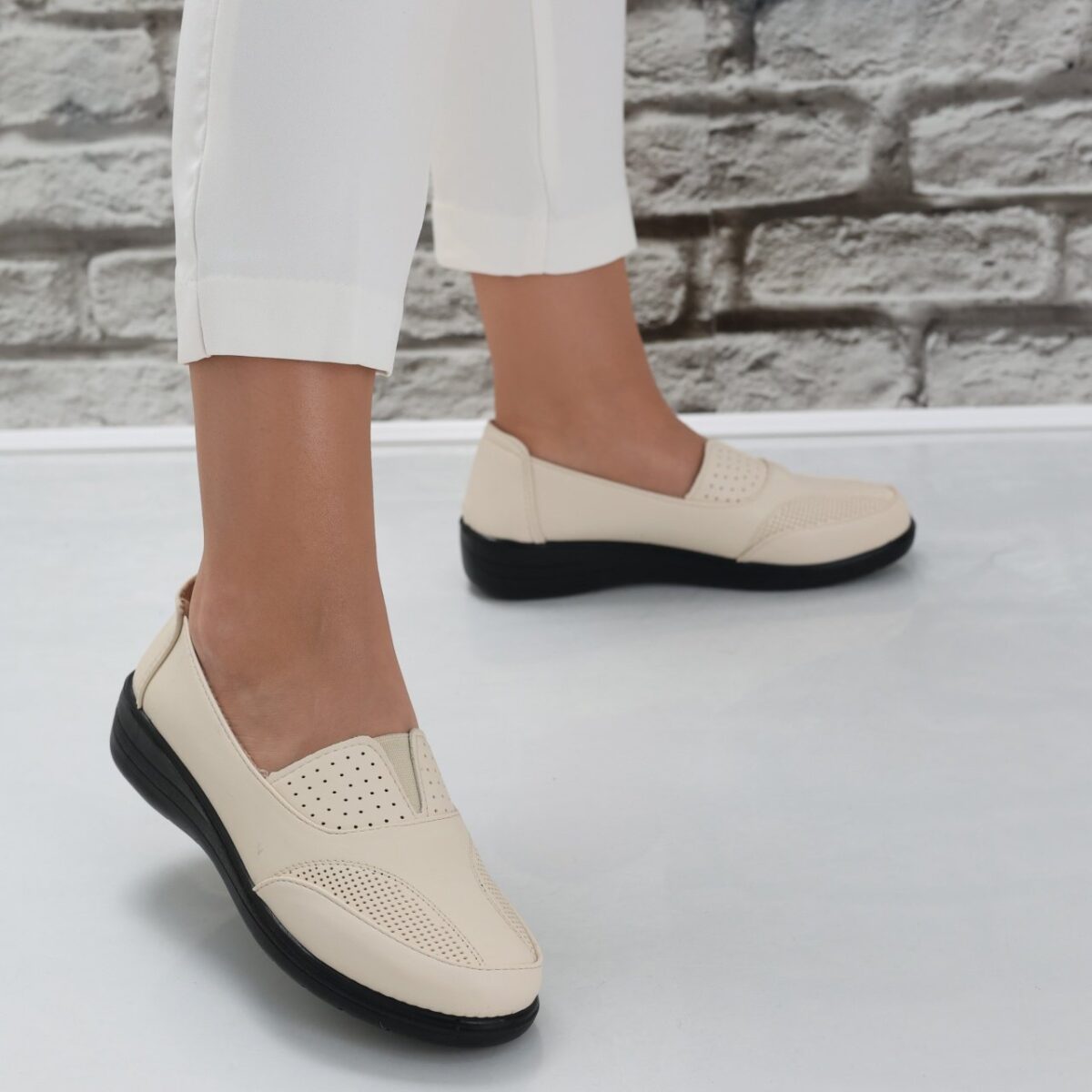 Pantofi dama casual Bej din Piele Ecologica Risan - imagine 2