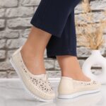 Pantofi dama casual Bej din Piele Naturala Iliana - imagine 2