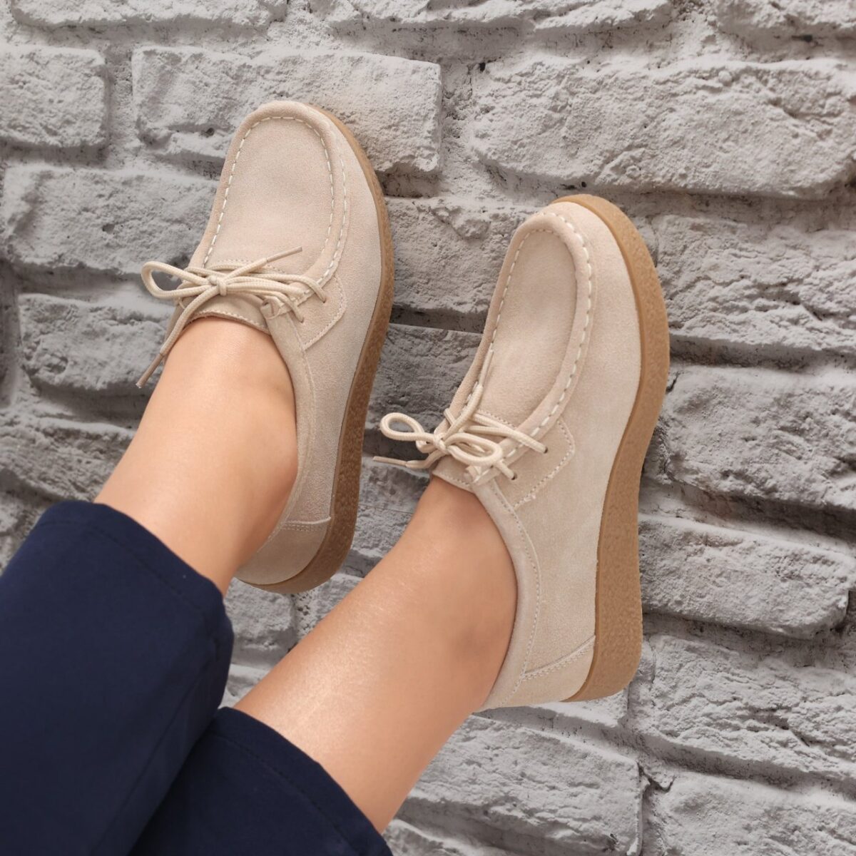 Pantofi dama casual Bej din Piele Naturala Intoarsa Alenasa - imagine 2
